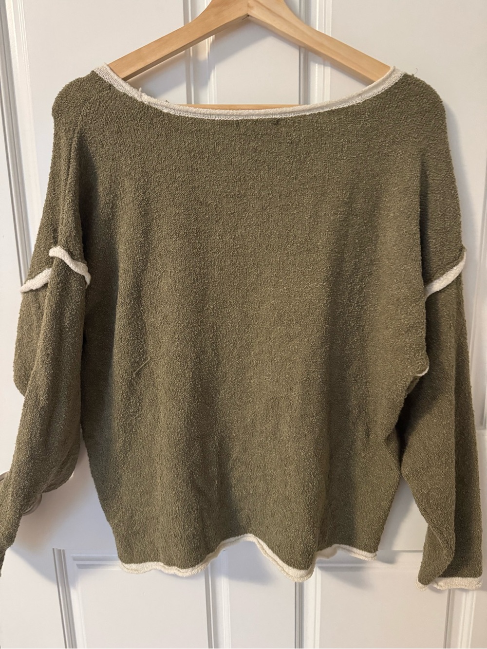 Blu Pepper Olive Green Crewneck Sweater with Cream Trim - Picture 3 of 5